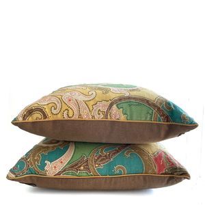 Pair of RYAN STUDIO LINEN 22" Paisley Designer Pillow & Down Feather Insert